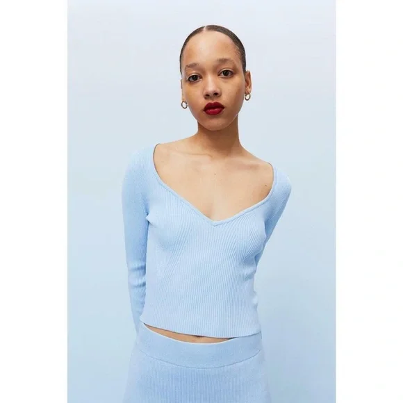 H&M Sky Blue Ribbed Knit Top - Picture 1 of 5